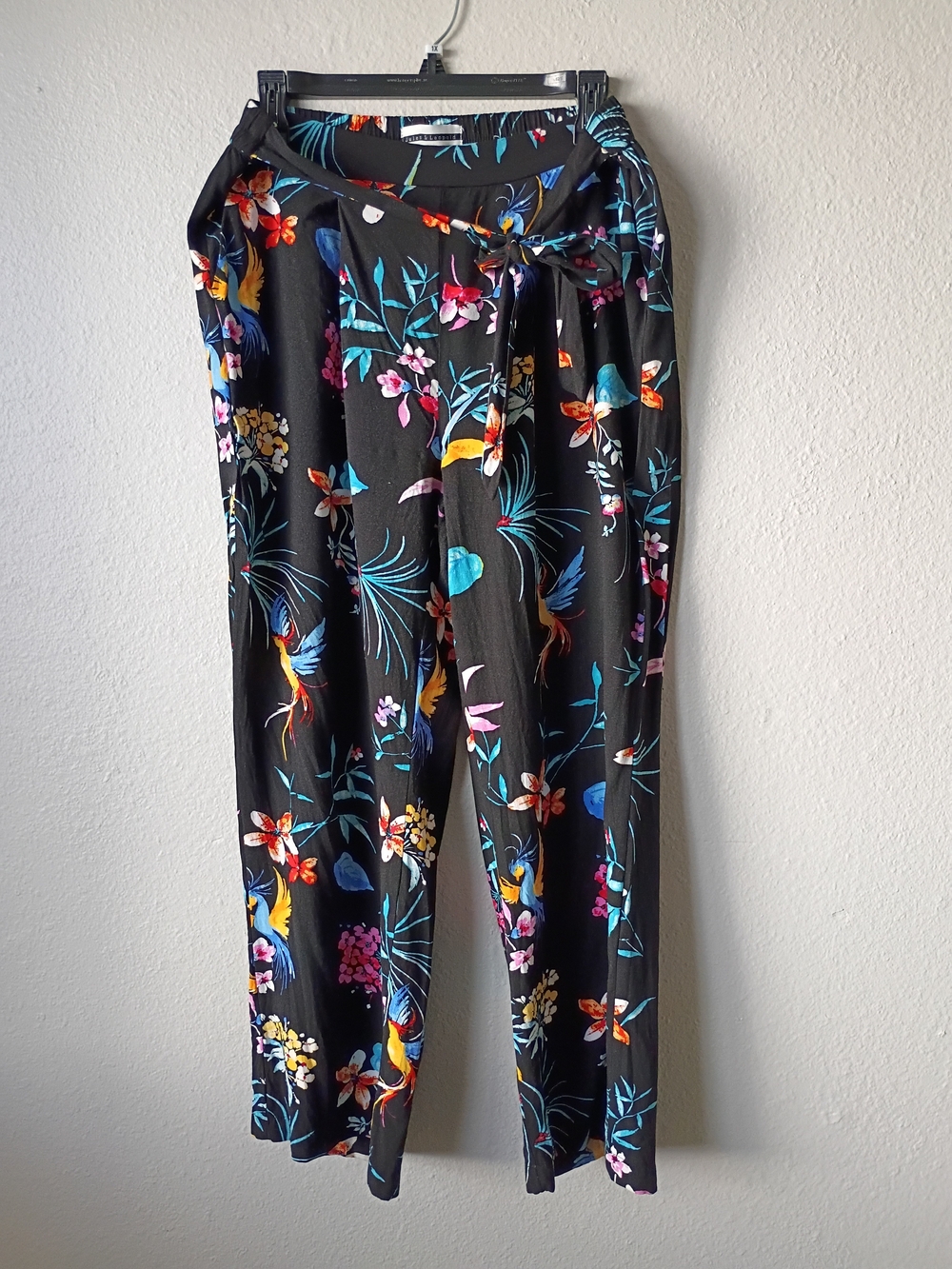 Jules & Leopold Black Wide-Leg Tie-Waist Floral Pants Size Large